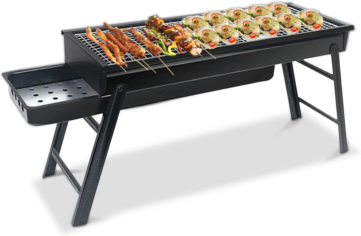 610L5RApJNL._AC_SL1500_.jpg BBQ Grill, Foldable and Portable Stainless Steel BBQ, Charcoal Grill with Stand and Drawer Type Ash Accumulator, for Outdoor Picnic Garden Terrace Camping Trip - Image 1