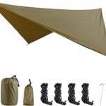 Camping Tarp Cover Waterproof Rain Fly Tent Ground Cloth Footprint Hammock Shelter for Outdoor Hiking Picnic Beach (Brown+Accessories)