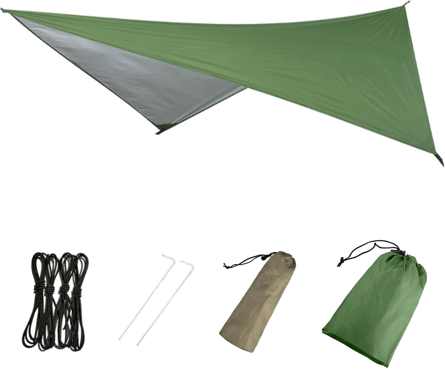 61hZWyQW2LL._AC_SL1500_.jpg Hammock Camping Tarp Rain Fly, Waterproof Tent Shelter Awning Sunshade Cloth Picnic Mat for Outdoor Hiking Beach Backpacking - Included Guy Lines & Stakes - Image 1