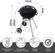 18 Inch Portable Charcoal Grill – Heavy-Duty Round BBQ Grill with Thickened Grilling Bowl, Sturdy with 4 Legs & Wheels for Small Outdoor Barbecue, Camping, Travel, Tailgating & Backyard Cooking - Image 2