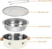 Portable Charcoal Barbecue Grill, 1pc Mini BBQ Grill Multifunctional Charcoal Grill Smokeless Round Tabletop Charcoal Grill for Indoor Outdoor Cooking Home Party Picnic Camping (Beige) - Image 2