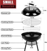 14 Inch Charcoal Grill, Small Black Enamel Outdoor BBQ Grill, Mini Flat Top Kettle Barbecue Grill with Screwdriver, Portable for Backyard Garden Camping Cooking Smoking, Dual Venting System - Image 2