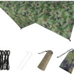 Hammock Camping Tarp Rain Fly, Waterproof Tent Shelter Awning Sunshade Cloth Picnic Mat for Outdoor Hiking Beach Backpacking - Included Guy Lines & Stakes