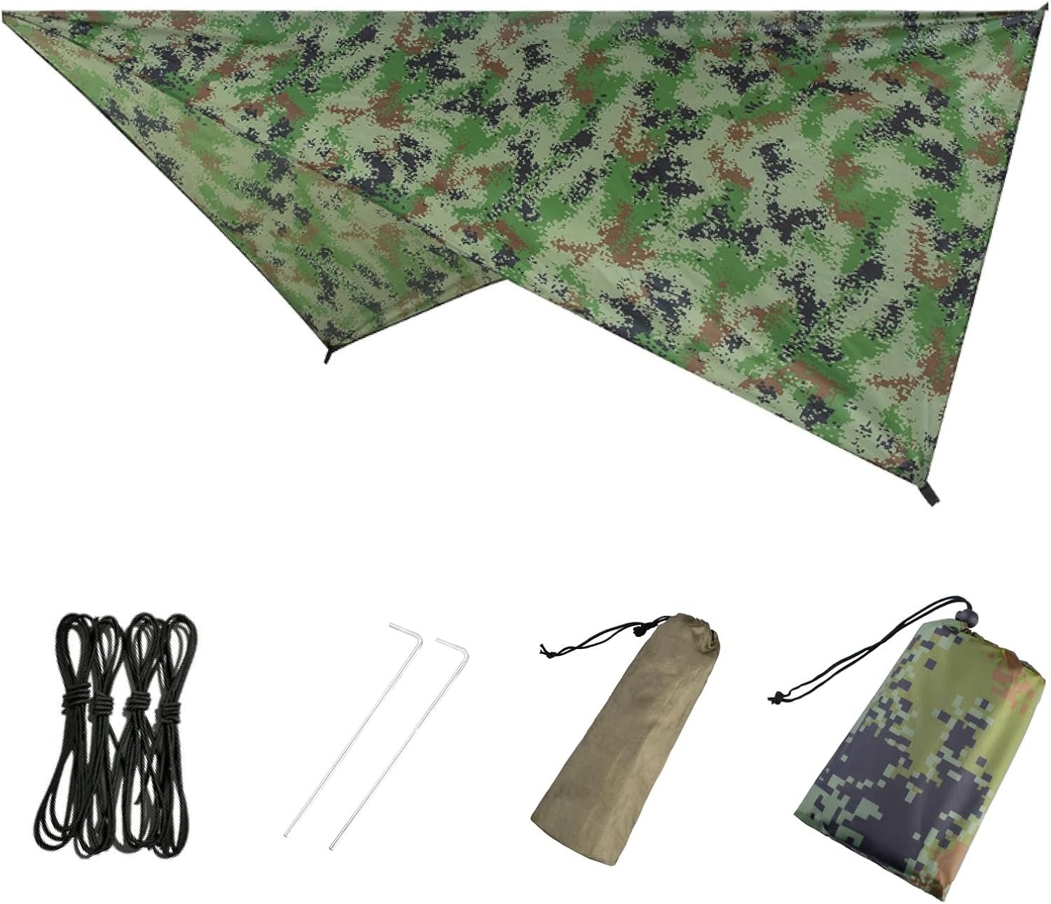 71j9G6iflaL._AC_SL1500_.jpg Hammock Camping Tarp Rain Fly, Waterproof Tent Shelter Awning Sunshade Cloth Picnic Mat for Outdoor Hiking Beach Backpacking - Included Guy Lines & Stakes - Image 1