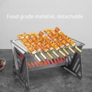 Mini Portable Camping Grill with Bamboo Stick/Storage bag, Small Assemblable Removable BBQ Grill Tabletop Fire Pit for Camping Patio Outdoor Stainless Steel Camping Grill Folding Barbecue Grills - Image 2