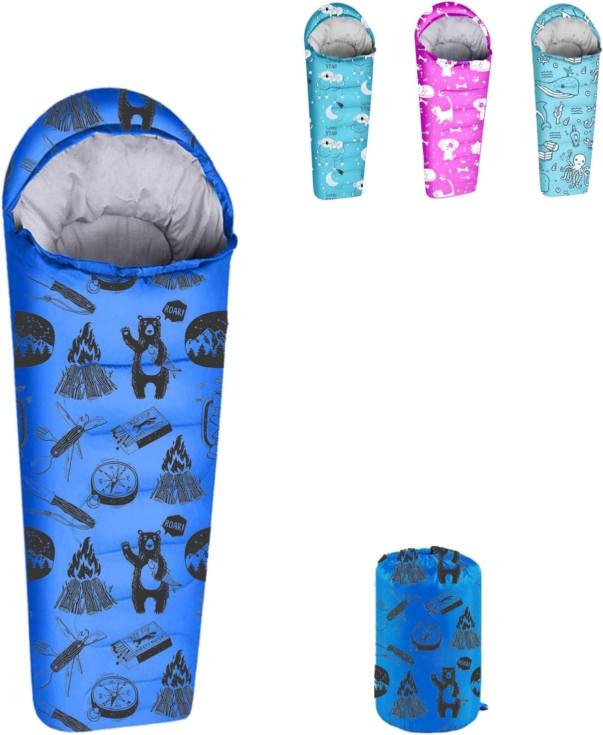 71rsL75K0bL._AC_SL1500_.jpg Mummy Sleeping Bag for Kids (Includes Pillowcase) - Image 1