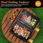 Portable Charcoal Grill (2 IN 1 Double-Sided), Small Tabletop Barbecue Grill with Food Tray & Rack for Outdoor Camping Home Patio BBQ Grilling, Heavy Duty & Multi-use, Easy Assembly () - Image 2